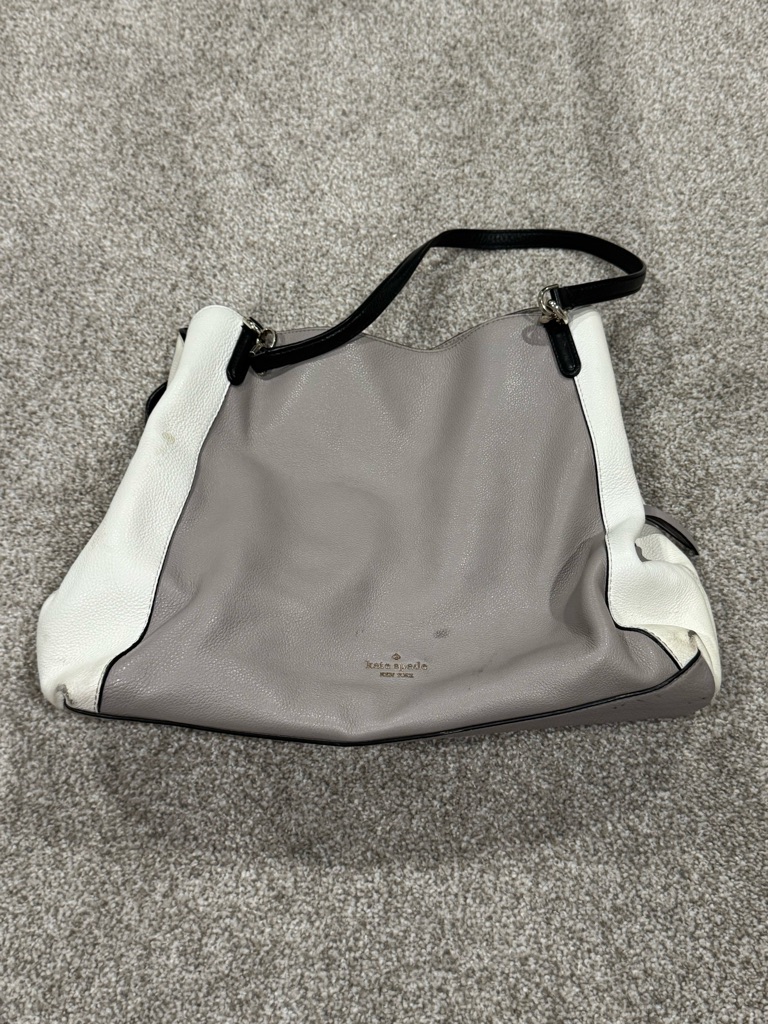 Kate Spade Gray And White Leather Shoulder Bag With Black Strap